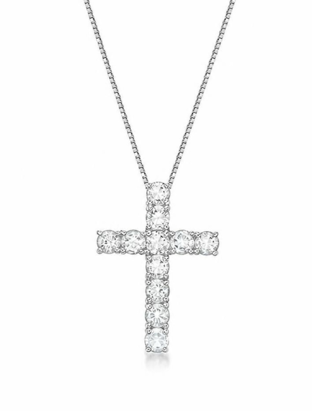 Sterling Silver Necklace with Lab-Created White Topaz Cross Pendant